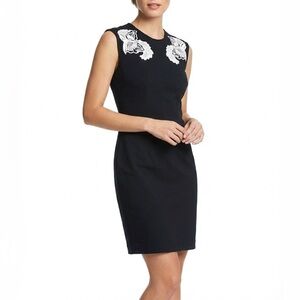 NWT Stella McCartney Floral Wing Embroidered Shift Dress Black Career Sz 44